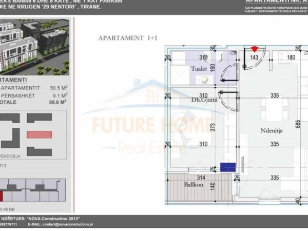 Tirane, shes 1+1+Ballkon Kati 3, 60 m² 78.000 € (dogana ,kthesa e kamzes)