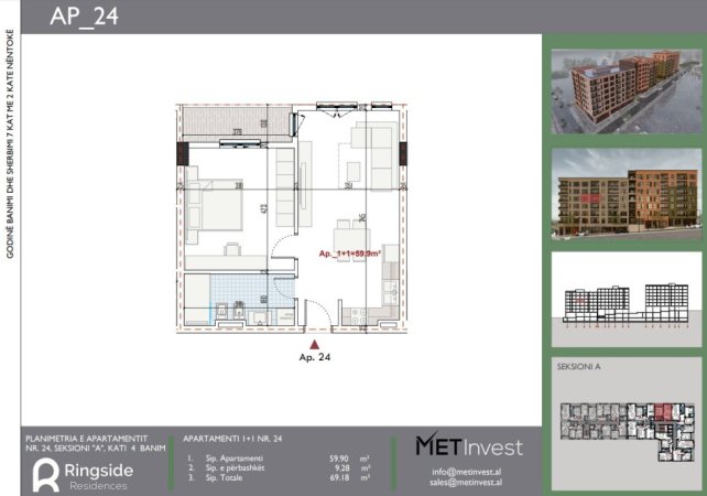 Tirane, shitet apartament 1+1+Ballkon Kati 4, 69 m² 72.600 € (Rruga Lidhja e Prizrenit)