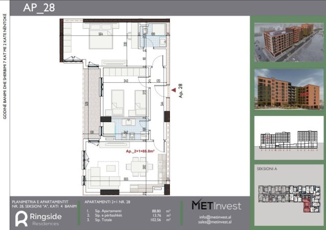 Tirane, shitet apartament 2+1+Ballkon Kati 4, 103 m² 107.650 € (Rruga Lidhja e Prizrenit)