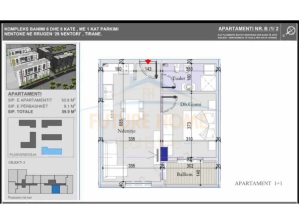 Tirane, shitet apartament 1+1+Aneks+Ballkon Kati 3, 60 m² 78.000 € (Unaza e Re)