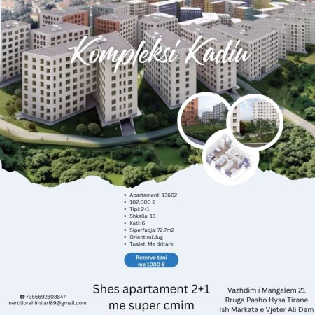Tirane, shes apartament 2+1+Ballkon Kati 6, 73 m² 102.000 € (Rruga Pasho Hysa Tirane)