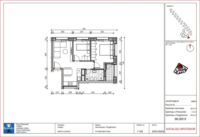 Tirane, shes apartament 2+1+Ballkon Kati 6, 70 m² 90.000 € (Pasho Hysa)