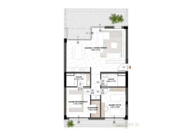Tirane, shes apartament+verande | Penthouse 2+1+Aneks+Ballkon Kati 0, 189 m² 236.000 € (TEG Tirana, Albania)