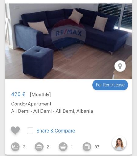 Tirane, jepet me qera apartament 2+1 Kati 6, 87 m² 420 € (Ali Demi Mangalem)