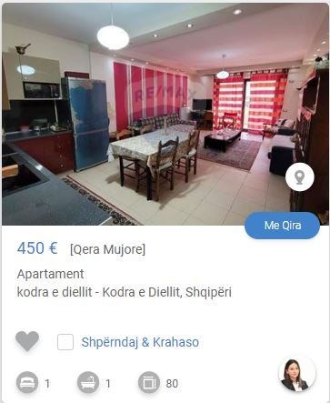 Tirane, jepet me qera apartament 1+1 Kati 3, 77 m² 450 € (KODRA E DIELLIT)