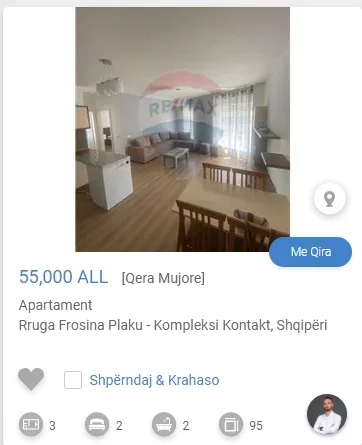 Tirane, jepet me qera apartament 2+1 Kati 3, 77 m² 550 € (TE KONTAKTI 21 DHJETORI)