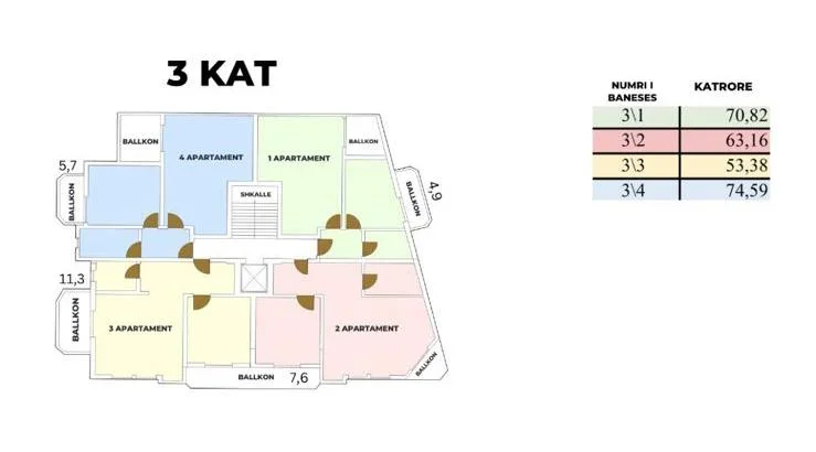 Durres, shitet apartament 2+1 Kati 3, 75 m² (Ne Durres 3 min larg plazhit)
