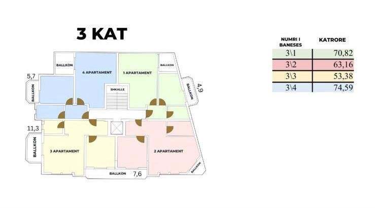 Durres, shitet apartament 2+1+Ballkon Kati 5, 85 m² 74.000 € (RRota Kuqe)