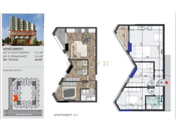Tirane, shes apartament 2+1+Aneks+Ballkon Kati 6, 89 m² 146.850 € (COLONNADE)