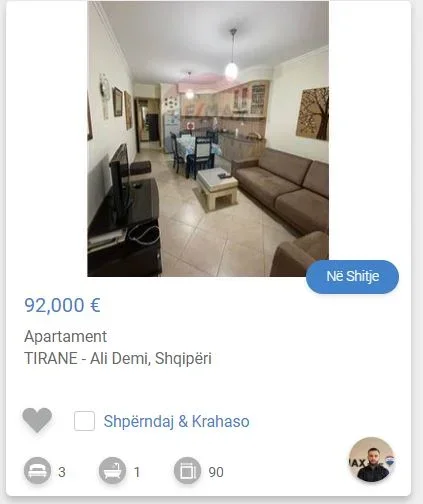 Tirane, shitet apartament 2+1 Kati 2, 90 m² 92.000 € (ALI DEM)