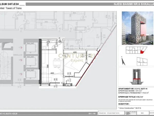Tirane, shes apartament 1+1+Aneks+Ballkon Kati 6, 84 m² 227.340 € (UNITED TOWERS OF TIRANA)