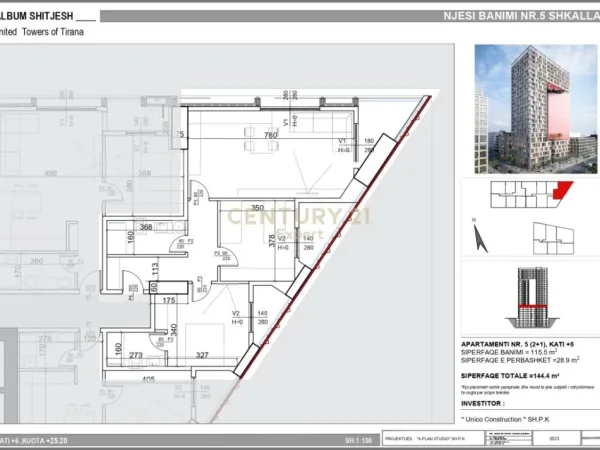Tirane, shes apartament 2+1+Aneks+Ballkon Kati 6, 114 m² 389.880 € (Perballe Parkut Olimpik Tirana, Albania)