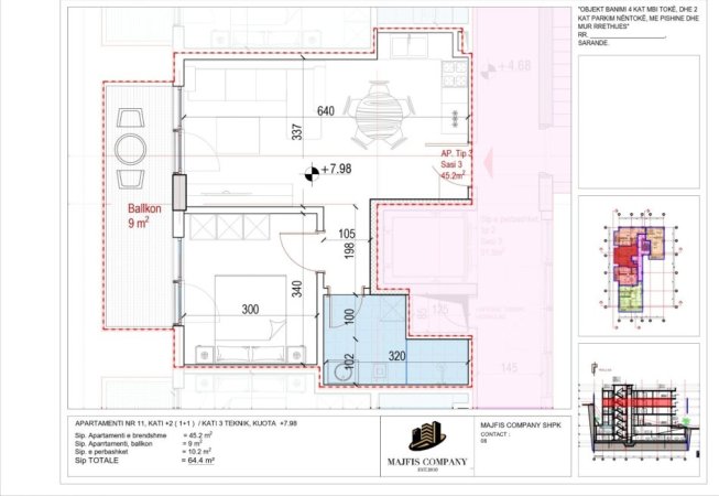 Sarande, shitet apartament 1+1 Kati 3, 64 m² 122.360 € (Sarande)