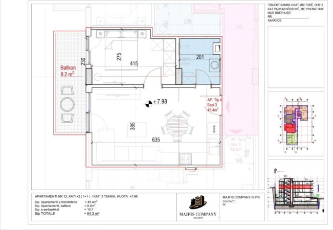 Sarande, shitet apartament 1+1 Kati 2, 64 m² 128.600 € (Sarande)