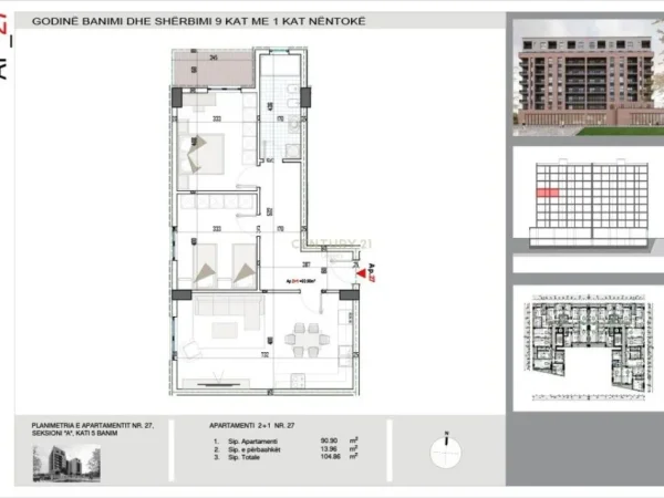 Tirane, shitet apartament 2+1 Kati 5, 105 m² 126.000 € (paskuqan)