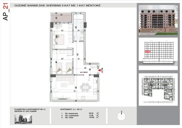 Tirane, shitet apartament 2+1 Kati 4, 105 m² 126.000 € (Bulevardi i Ri)