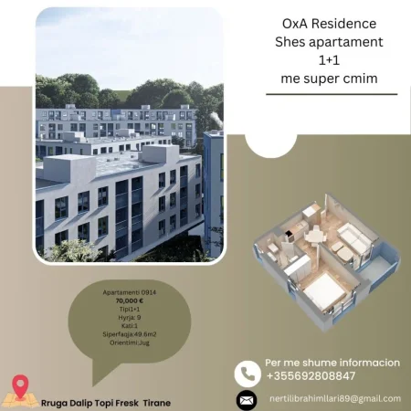 Tirane, shes apartament 1+1+Ballkon Kati 1, 50 m² 70.000 € (Rruga Dalip Topi Fresk Tirane)