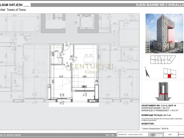 Tirane, shes apartament 1+1+Aneks+Ballkon Kati 6, 82 m² (UNITED TOWERS OF TIRANA, Perballe Parkut Olimpik Tirana, Albania)
