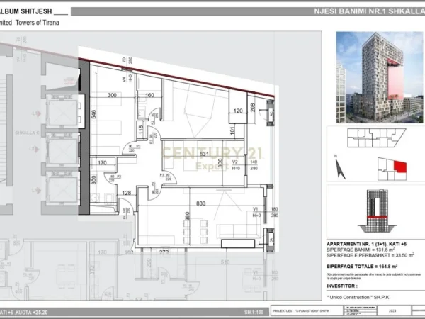 Tirane, shes apartament 3+1+Aneks+Ballkon Kati 6, 165 m² (UNITED TOWERS OF TIRANA, Perballe Parkut Olimpik Tirana, Albania)