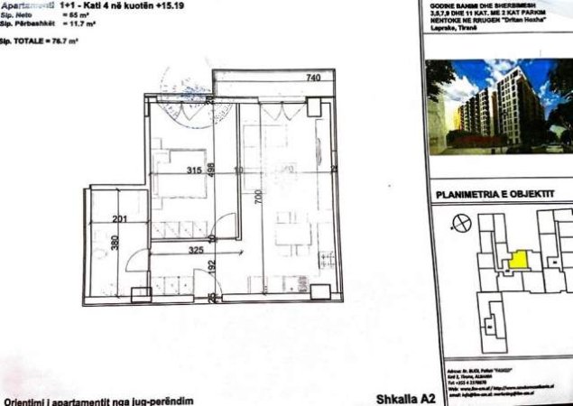 Tirane, shitet apartament 1+1+BLK Kati 4, 77 m² 1.000 Euro/m2 (kompleksi aura)