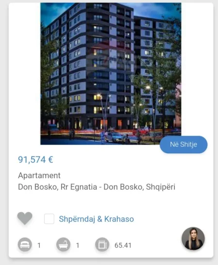 Tirane, shitet apartament 1+1 Kati 2, 5.661 m² 91.574 € (Don Bosco)