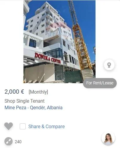 Tirane, jepet me qera dyqan Kati 1, 240 m² 2.000 € (MINE PEZA DONIKA CENTER)