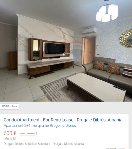 Tirane, jepet me qera apartament 2+1 Kati 4, 80 m² 600 € (RRUGA E DIBRES)