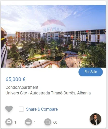 Tirane, shitet apartament 1+1 Kati 4, 60 m² 65.000 € (UNIVERS CITY QTU)