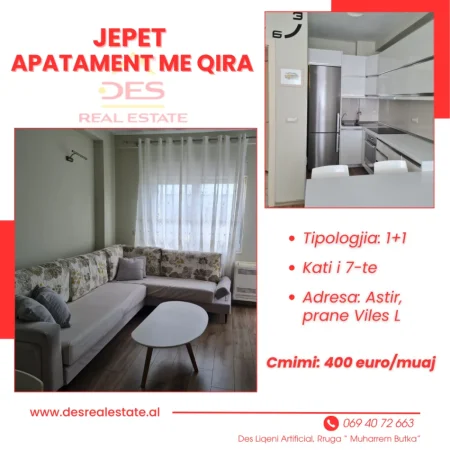 🏢JEPET APARTAMENT ME QIRA 1+1, ASTIR, RRUGA “LONI LIGORI”, PRANE VILES L