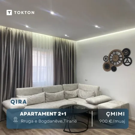 Tirane, jepet me qera apartament 2+1 Kati 1, 75 m² 900 € (RRUGA E BOGDANËVE)