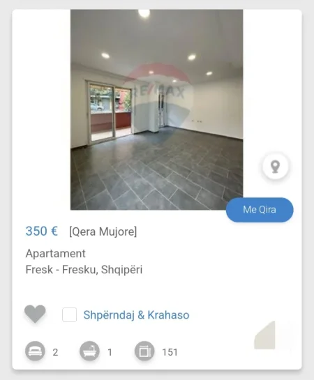 Tirane, jepet me qera apartament 1+1 Kati 3, 150 m² 350 € (Fresk)