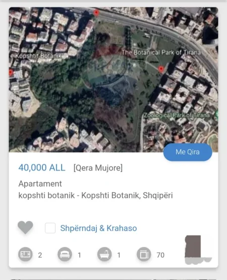 Tirane, jepet me qera apartament 1+1 , 70 m² 400 € (Kopshti Botanik)