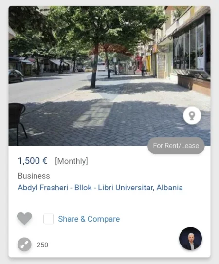 Tirane, jepet me qera ambjent biznesi Kati -1, 250 m² 1.500 € (Rruga Abdyl Frasheri Libri Universitar)