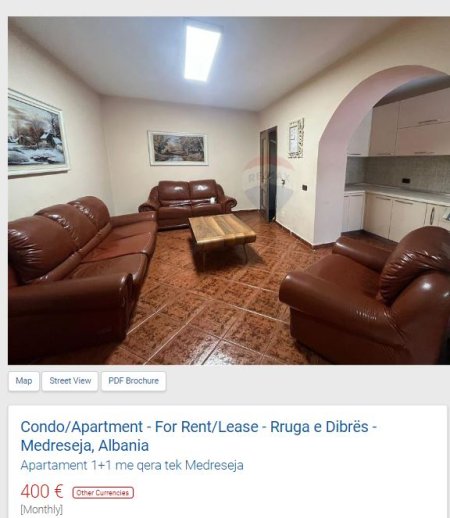 Tirane, jepet me qera apartament 1+1 Kati 0, 60 m² 400 € (medreseja)