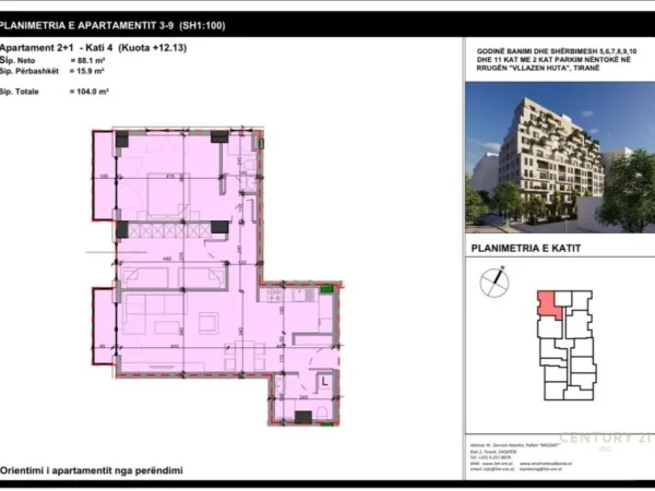 Tirane, shes apartament 2+1+Aneks+Ballkon Kati 4, 104 m² 190.000 € (Rruga Vellazen Huta Tirana, Albania)