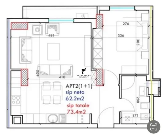 Tirane, shitet apartament 1+1+Ballkon Kati 5, 74 m² 125.000 € (RRUGA E KAVAJES)