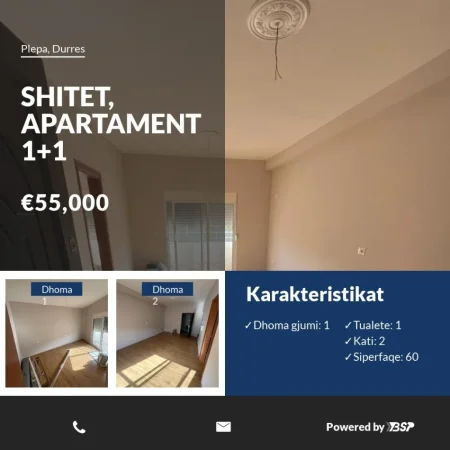 Durres, shitet apartament 1+1 Kati 2, 60 m² 55.000 € (PLEA DURES)