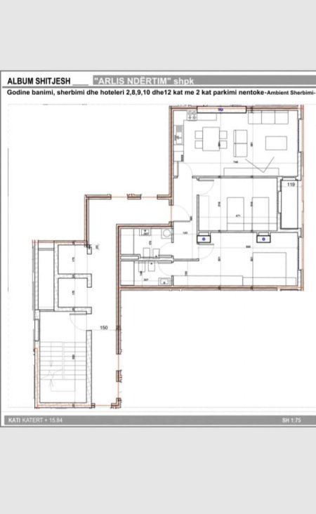 Tirane, shitet apartament 2+1+BLK Kati 6, 105 m² 1.200 Euro/m2 (Rruga e dibres)