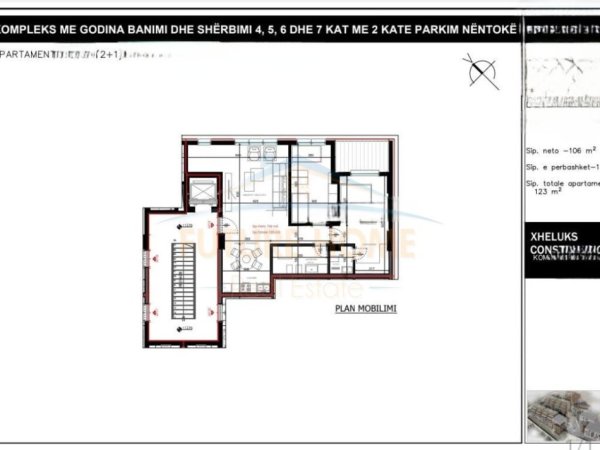 Tirane, shitet apartament 2+1 Kati 5, 123 m² 15.990.000 € (Rruga e Elbasanit)