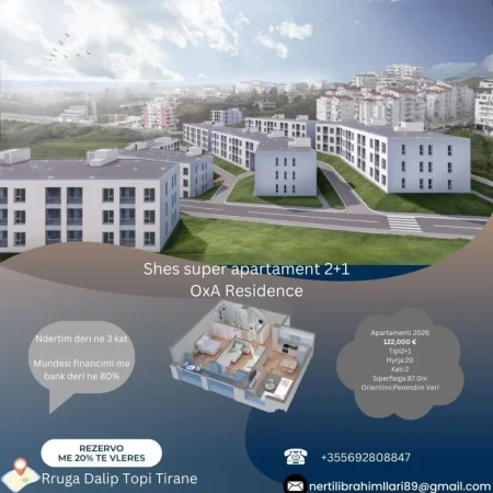 Tirane, shes apartament 2+1+Ballkon Kati 2, 87 m² 122.000 € (Rruga Dalip Topi Tirane)