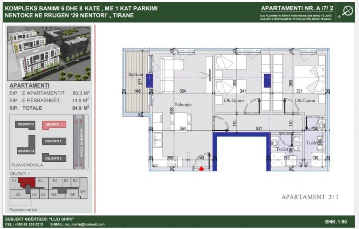 Tirane, shitet apartament 2+1 Kati 7, 80 m² 103.000 € (Tirana Entry 2)