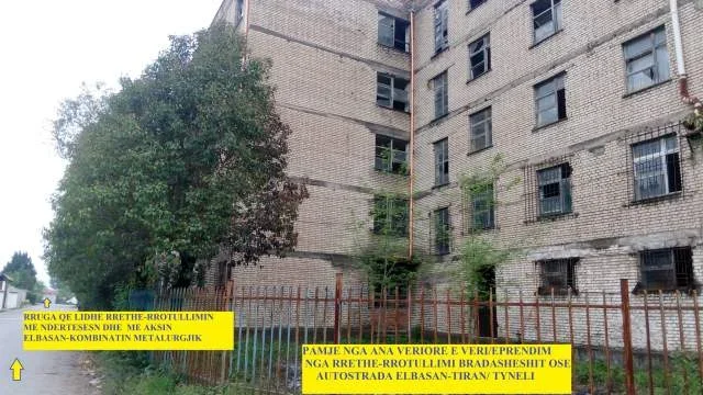 Elbasan,Shitet Ndërtesë 5-Katëshe,Sip.Truall+Lulishte 7000 m², sip. ndërtuar  2'550m², Cmimi 2-milionë euro, përshtatshme për shkolle, spital, institucione, konvikt,hotel etj, në hyrje të ish-Kombinatin Metalurgjik/ e ndërtesës Njësisë Administrative Bradashesh, 300m nga rrethrrotullimi Bradasheshit