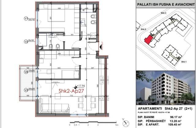 Tirane, shitet apartament 2+1+BLK Kati 6, 109 m² 142.000 Euro (Fusha e Aviacionit)