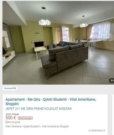 Shqiperi, jepet me qera apartament 2+1 Kati 2, 120 m² 500 € (VILAT AMERIKANE)
