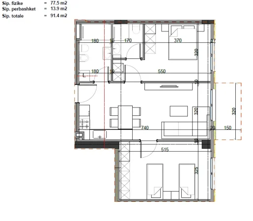Tirane, shitet apartament 2+1+Ballkon Kati 2, 92 m² 86.800 € (Rruga Mehmet Gjevori)