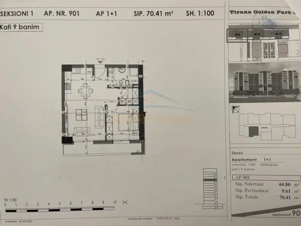 Tirane, shitet apartament 1+1+Ballkon Kati 9, 70 m² 95000 € (Rruga e Kavajes)