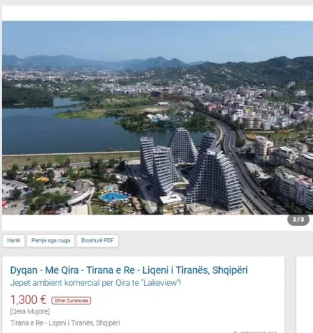 Tirane, jepet me qera ambjent biznesi Kati 0, 65 m² 1.300 € (TEK LAKE VIEW)