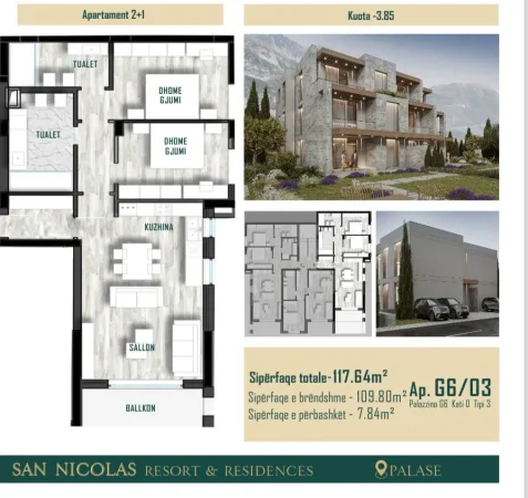 Dhermi - Palase, Apartament 2+1 per shitje ( San Nicolas)