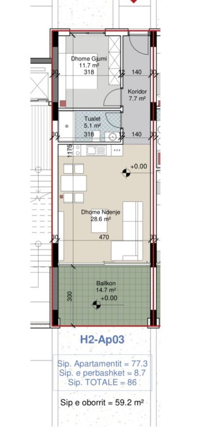 Gjiri Lalezit | Hamallaj, shitet apartament 1+1 Kati 1, 86 m² (Gjiri i Lalezit)
