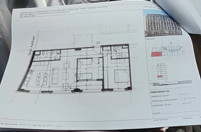 Tirane, Apartament 2+1 per shitje Kati 2, 104 m² 165.000 €